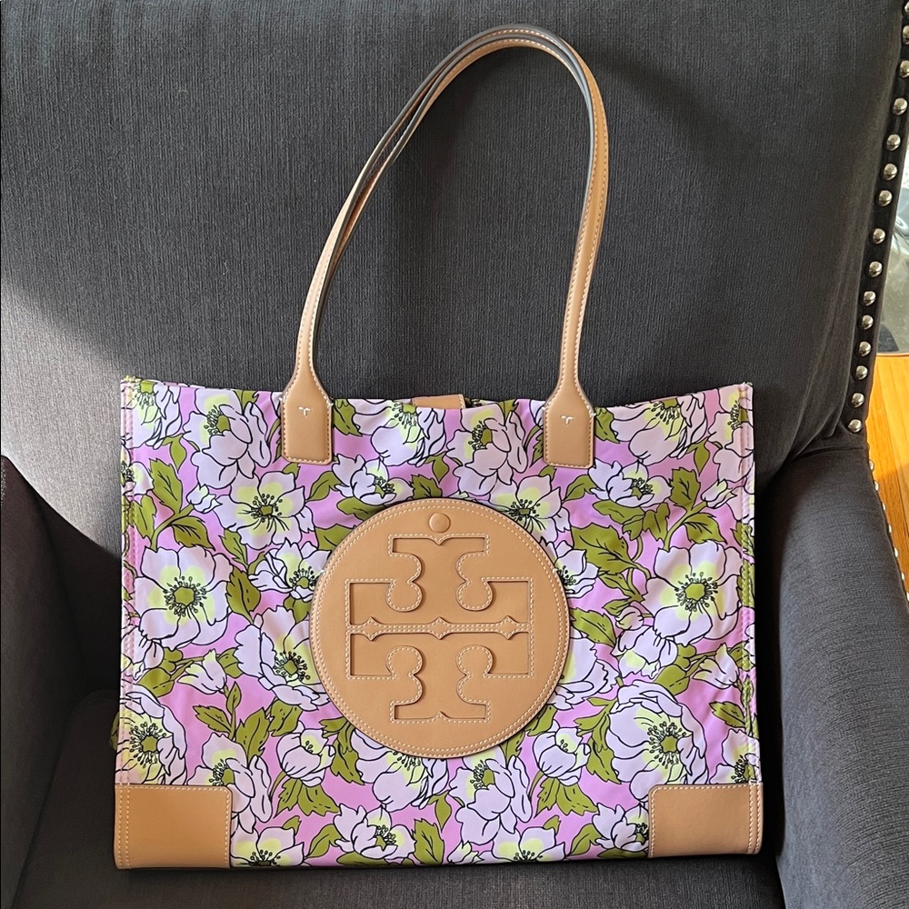 Tory Floral Tote Bag with Tan Accents- Matching dress and gym shoes on my page